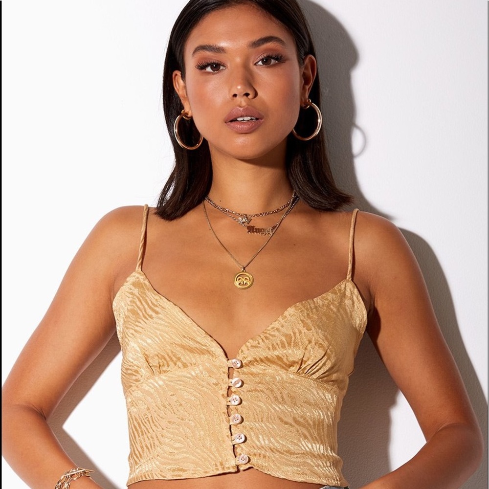 Motel Rocks Sipa Crop Top in Satin Zebra Caramel